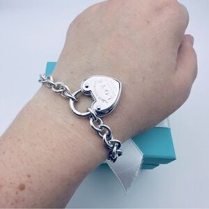Return to Tiffany & Love Heart Padlock Bracelet in Silver with Packaging